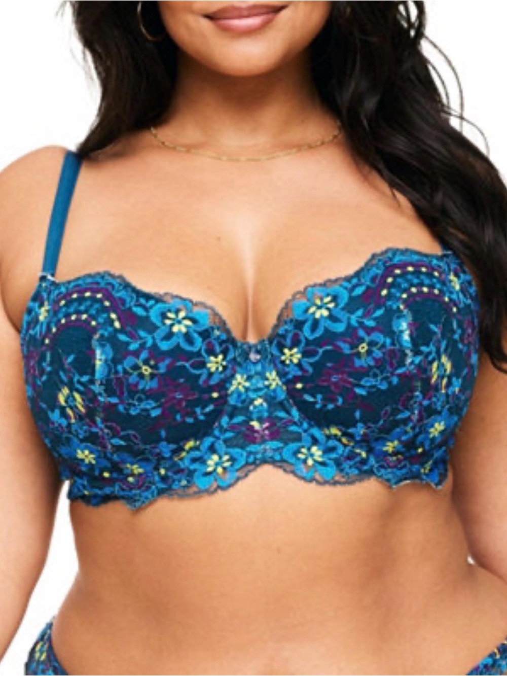 Adore Me Nicholette Contour Bra Blue Floral Embroidered Lace Underwire Bra 42 DD